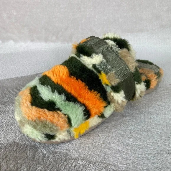 UGG Fluff It Cali Collage Slippers Shoes Mens Size 10 Green Camo Clog Adjustable - Picture 4 of 10